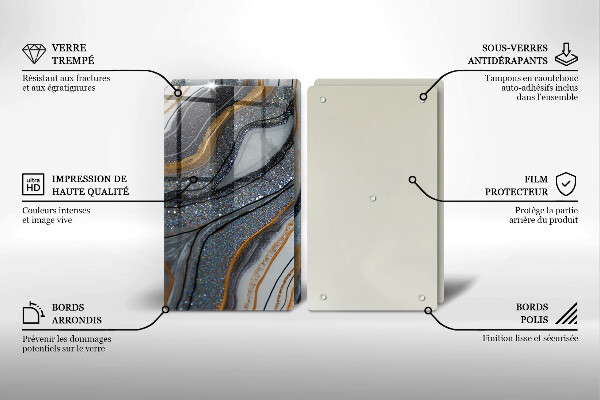 Főzőlap védő üveglap szikla arannyal