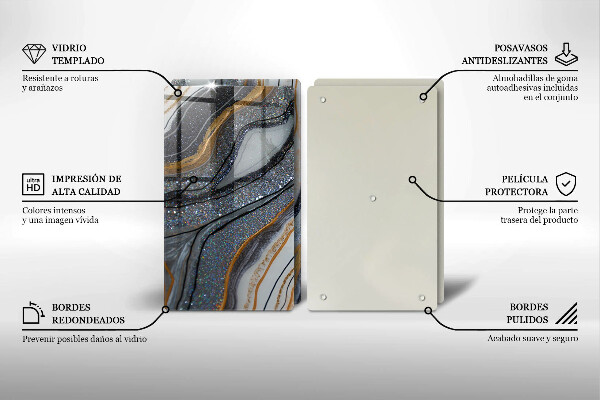 Főzőlap védő üveglap szikla arannyal