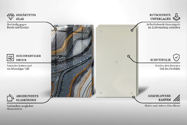 Főzőlap védő üveglap szikla arannyal