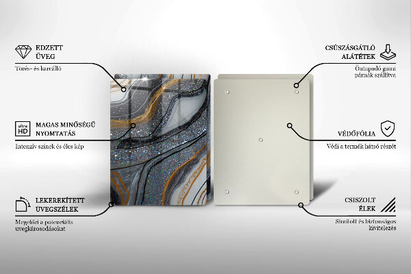 Főzőlap védő üveglap szikla arannyal