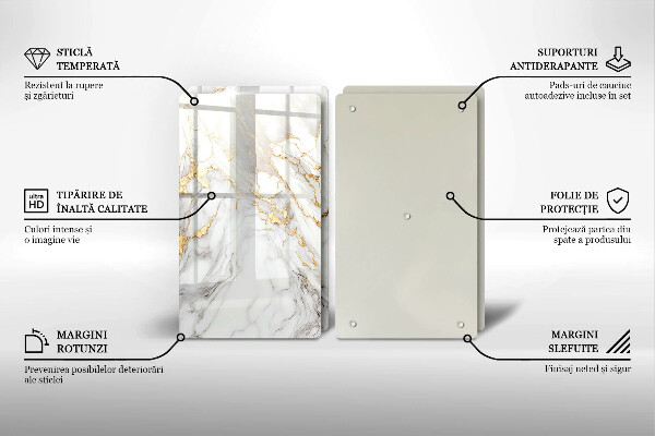 Főzőlap védő üveglap Világos márvány arannyal