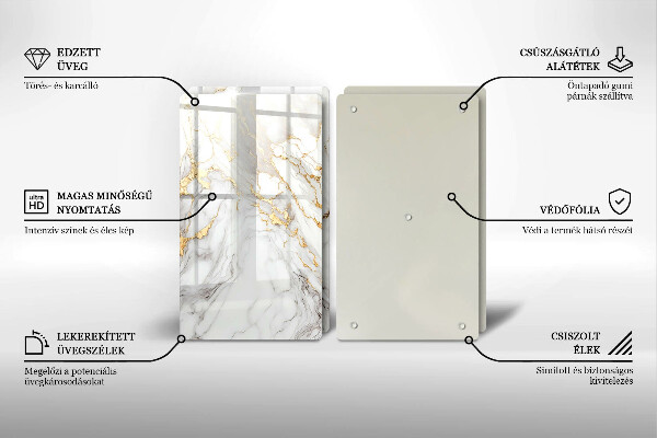 Főzőlap védő üveglap Világos márvány arannyal