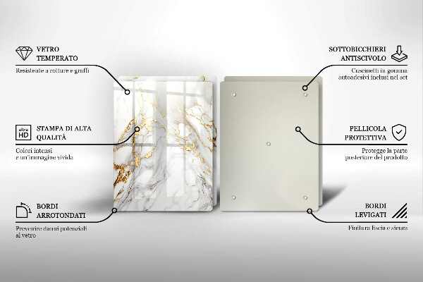 Főzőlap védő üveglap Világos márvány arannyal