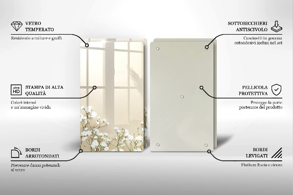 Főzőlap védő üveglap Gipsz boho virágok