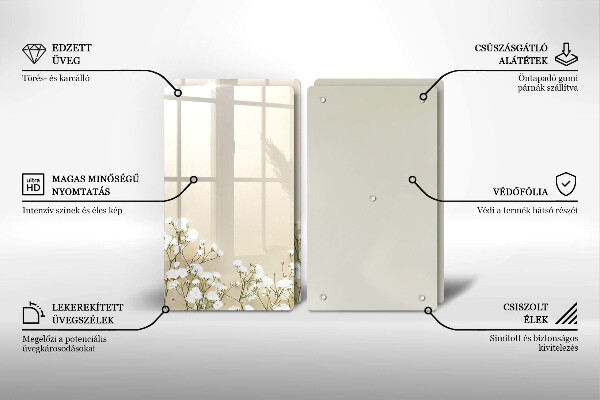 Főzőlap védő üveglap Gipsz boho virágok
