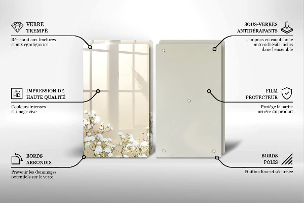 Főzőlap védő üveglap Gipsz boho virágok