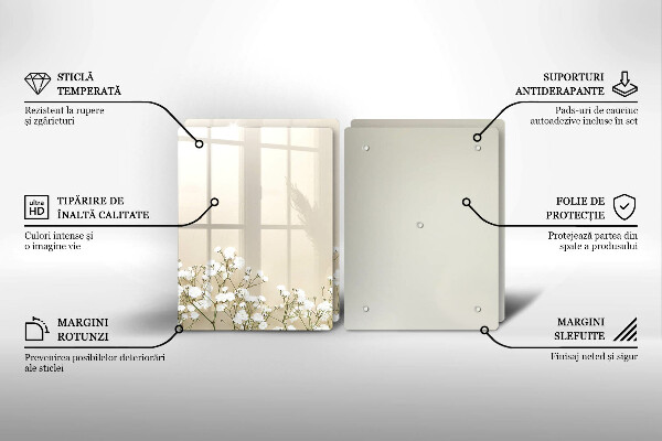 Főzőlap védő üveglap Gipsz boho virágok