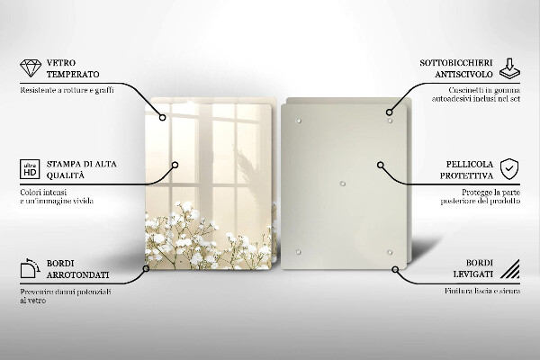 Főzőlap védő üveglap Gipsz boho virágok