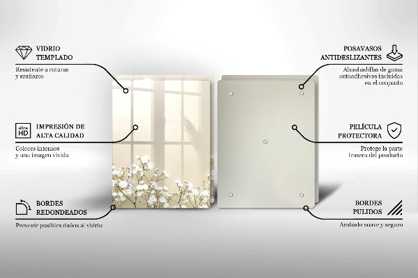 Főzőlap védő üveglap Gipsz boho virágok