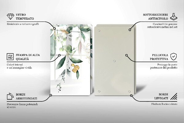 Főzőlap védő üveglap Akvarell levelek
