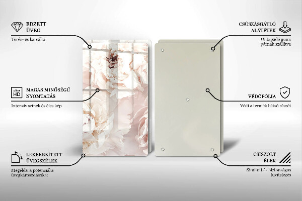 Főzőlap védő üveglap Pasztell bazsarózsa