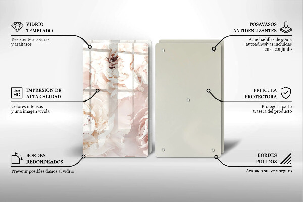 Főzőlap védő üveglap Pasztell bazsarózsa