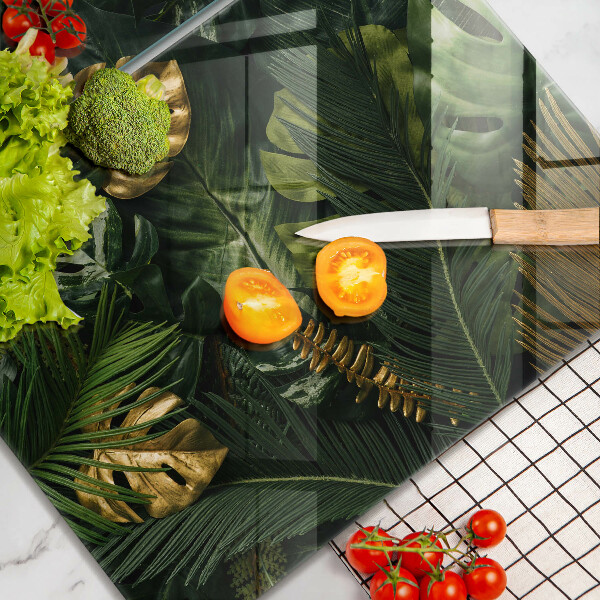 Főzőlap védő üveglap Arany monstera levelek