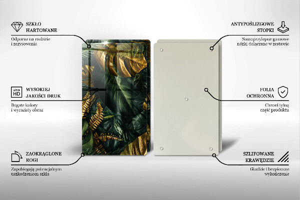 Főzőlap védő üveglap Arany monstera levelek