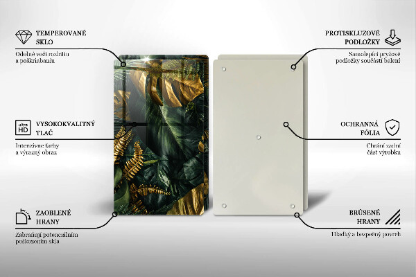 Főzőlap védő üveglap Arany monstera levelek