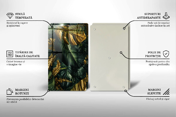 Főzőlap védő üveglap Arany monstera levelek