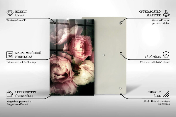 Tűzhely fedőlap Bazsarózsa virágok