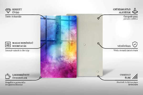 Tűzhely fedőlap Szivárvány akvarell fröccsenések