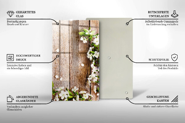 Tűzhely fedőlap Fehér virágok a táblákon