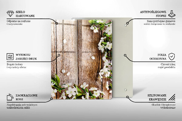 Tűzhely fedőlap Fehér virágok a táblákon