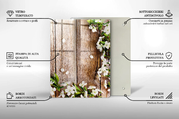 Tűzhely fedőlap Fehér virágok a táblákon