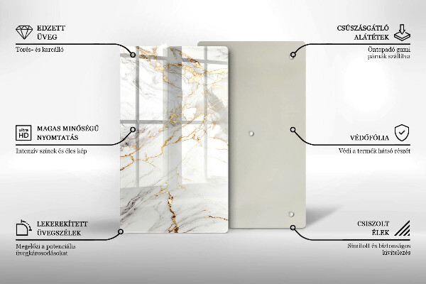 Tűzhely fedőlap Világos márvány arannyal