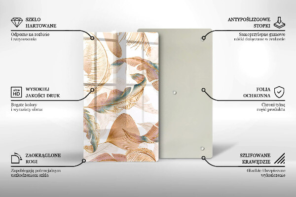 Tűzhely fedőlap Boho tollak és levelek