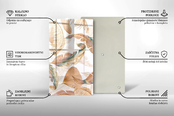 Tűzhely fedőlap Boho tollak és levelek