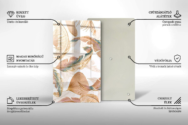 Tűzhely fedőlap Boho tollak és levelek