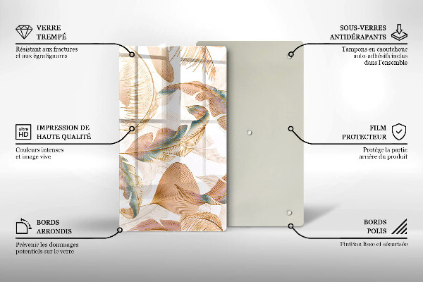 Tűzhely fedőlap Boho tollak és levelek