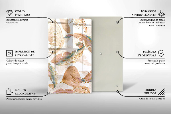 Tűzhely fedőlap Boho tollak és levelek