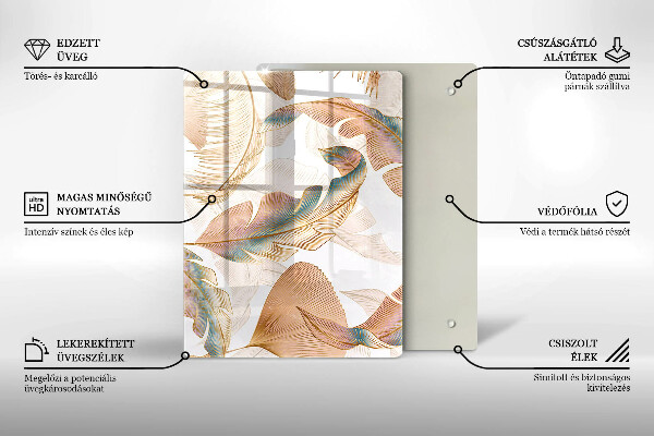 Tűzhely fedőlap Boho tollak és levelek