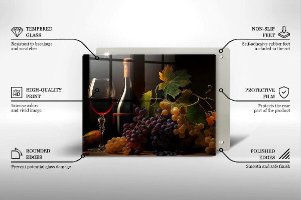 Tűzhelyvédő Pohár bor és szőlő