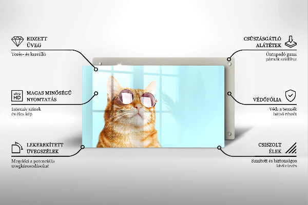 Tűzhelyvédő Vörös macska szemüveggel