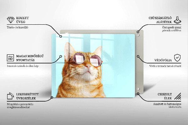 Tűzhelyvédő Vörös macska szemüveggel