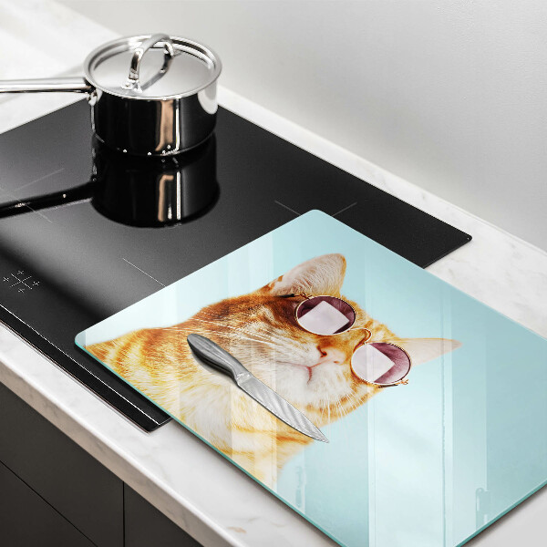 Tűzhelyvédő Vörös macska szemüveggel