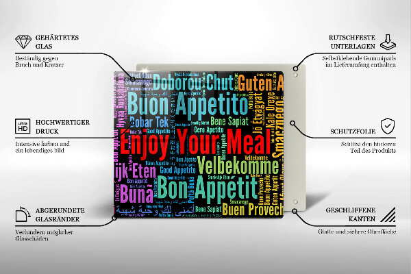 Tűzhelyvédő üveglap Feliratok Jó étvágyat nyelvek
