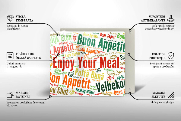 Tűzhelyvédő üveglap Feliratok Jó étvágyat nyelvek