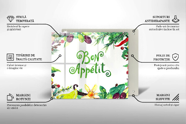 Tűzhelyvédő üveglap Bon Appetit felirat