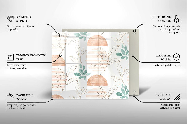 Tűzhelyvédő üveglap Boho levelek minta