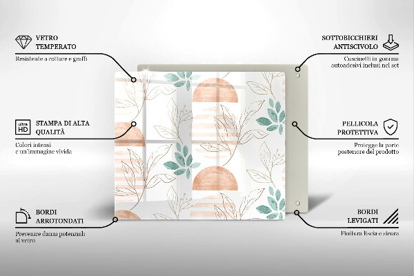 Tűzhelyvédő üveglap Boho levelek minta