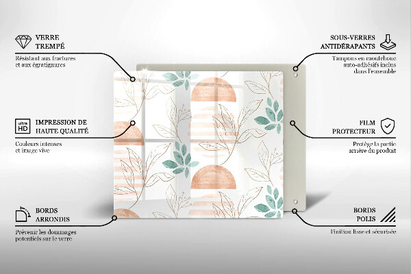 Tűzhelyvédő üveglap Boho levelek minta