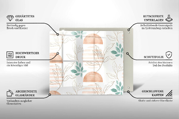 Tűzhelyvédő üveglap Boho levelek minta