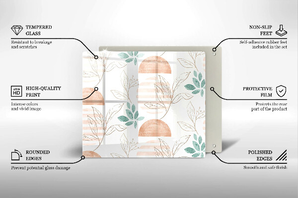 Tűzhelyvédő üveglap Boho levelek minta