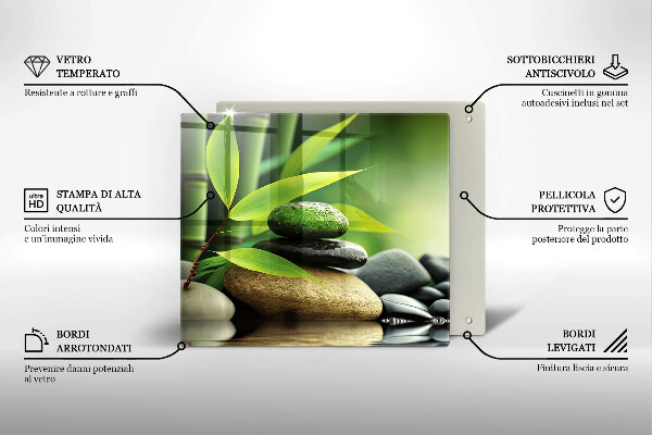 Tűzhelyvédő üveglap Zen bambusz kövek