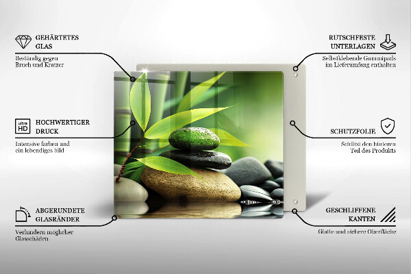 Tűzhelyvédő üveglap Zen bambusz kövek