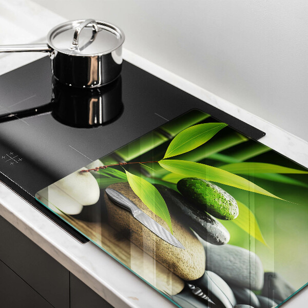 Tűzhelyvédő üveglap Zen bambusz kövek