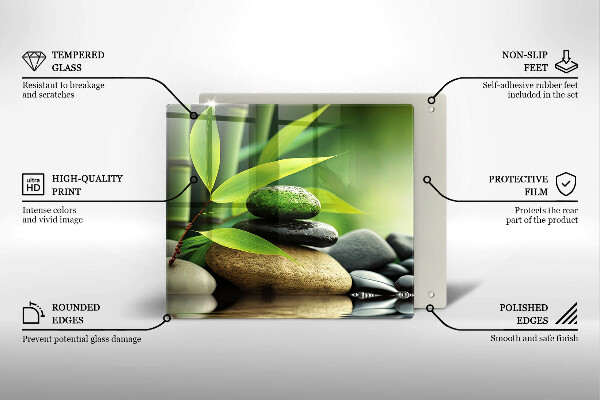 Tűzhelyvédő üveglap Zen bambusz kövek