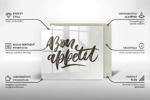 Tűzhelyvédő üveglap Inscripție Bon Appetit