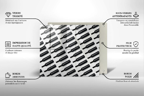 Tűzhelyvédő üveglap Fekete borosüvegek
